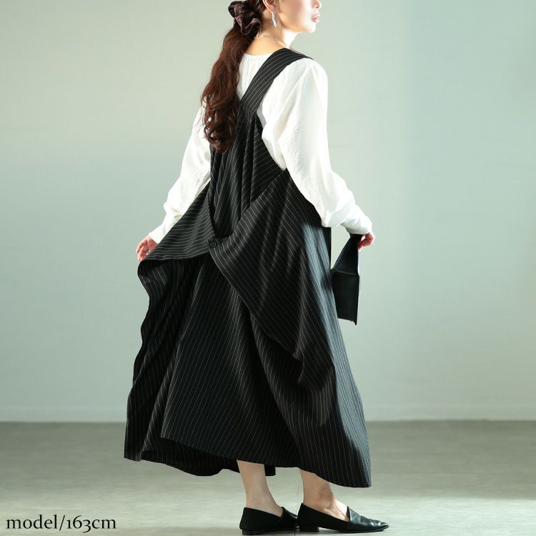 大きいサイズ レディース 2wayストライプ柄変形ジャンパースカート nw