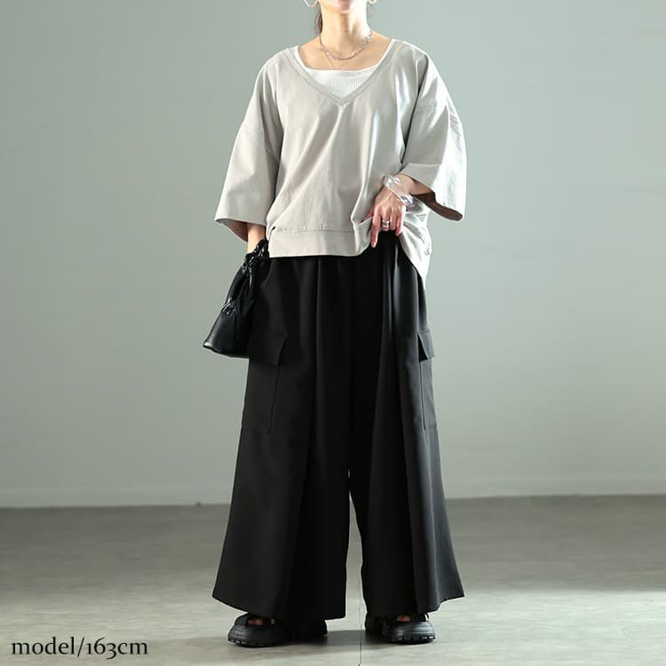 大きいサイズ レディース タックフレアワイドカーゴパンツ nw-26006