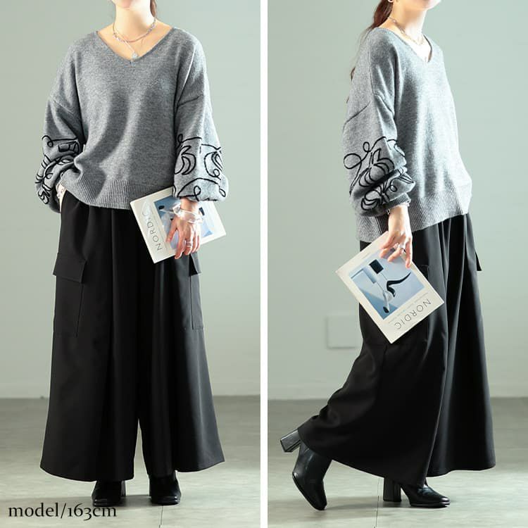 大きいサイズ レディース タックフレアワイドカーゴパンツ nw-26006