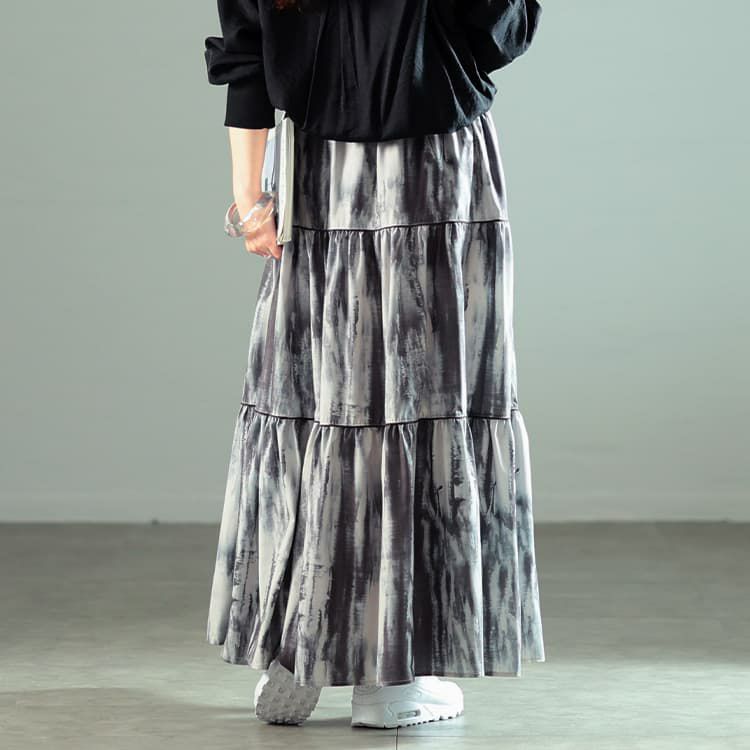 大きいサイズ レディース ニュアンス柄ティアードスカート