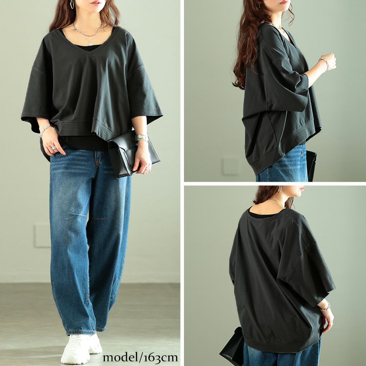 大きいサイズ レディース 深Vネッククロップド丈プルオーバー