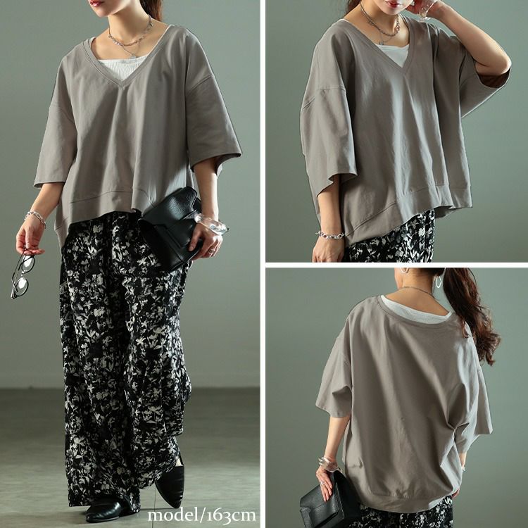 大きいサイズ レディース 深Vネッククロップド丈プルオーバー